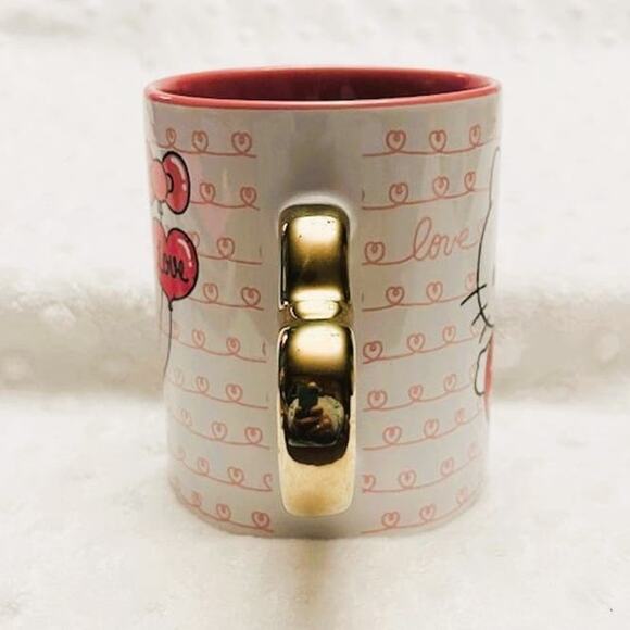 Hello Kitty Valentine Squiggle Hearts & Balloons 14oz Gold Handled Ceramic Mug - Picture 2 of 6